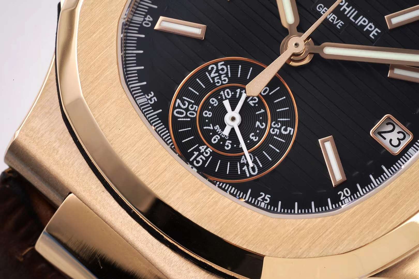 Nautilus Chronograph 5980/1R in Rose Gold on Brown Leather Strap