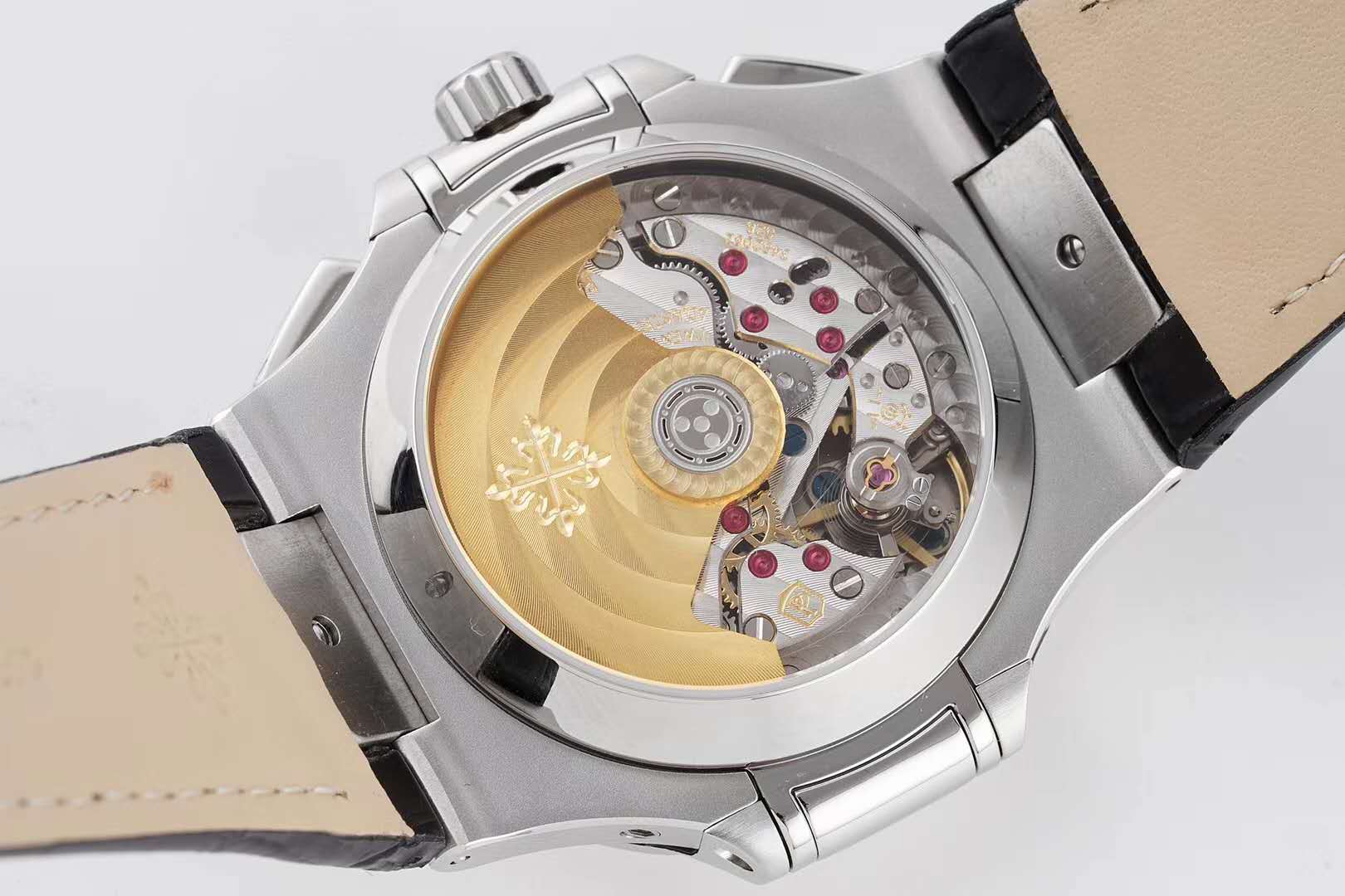 Nautilus 5980/1A-014 Black Dial in Steel on Leather Strap