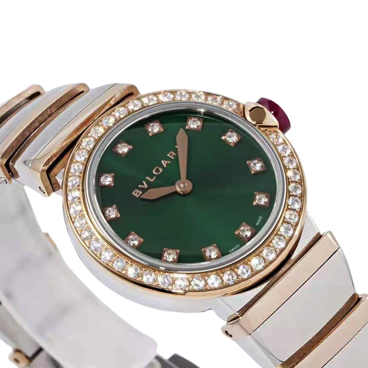 Lvcea Emerald Green Dial in Rose Gold/Steel with D1am0nd Bezel