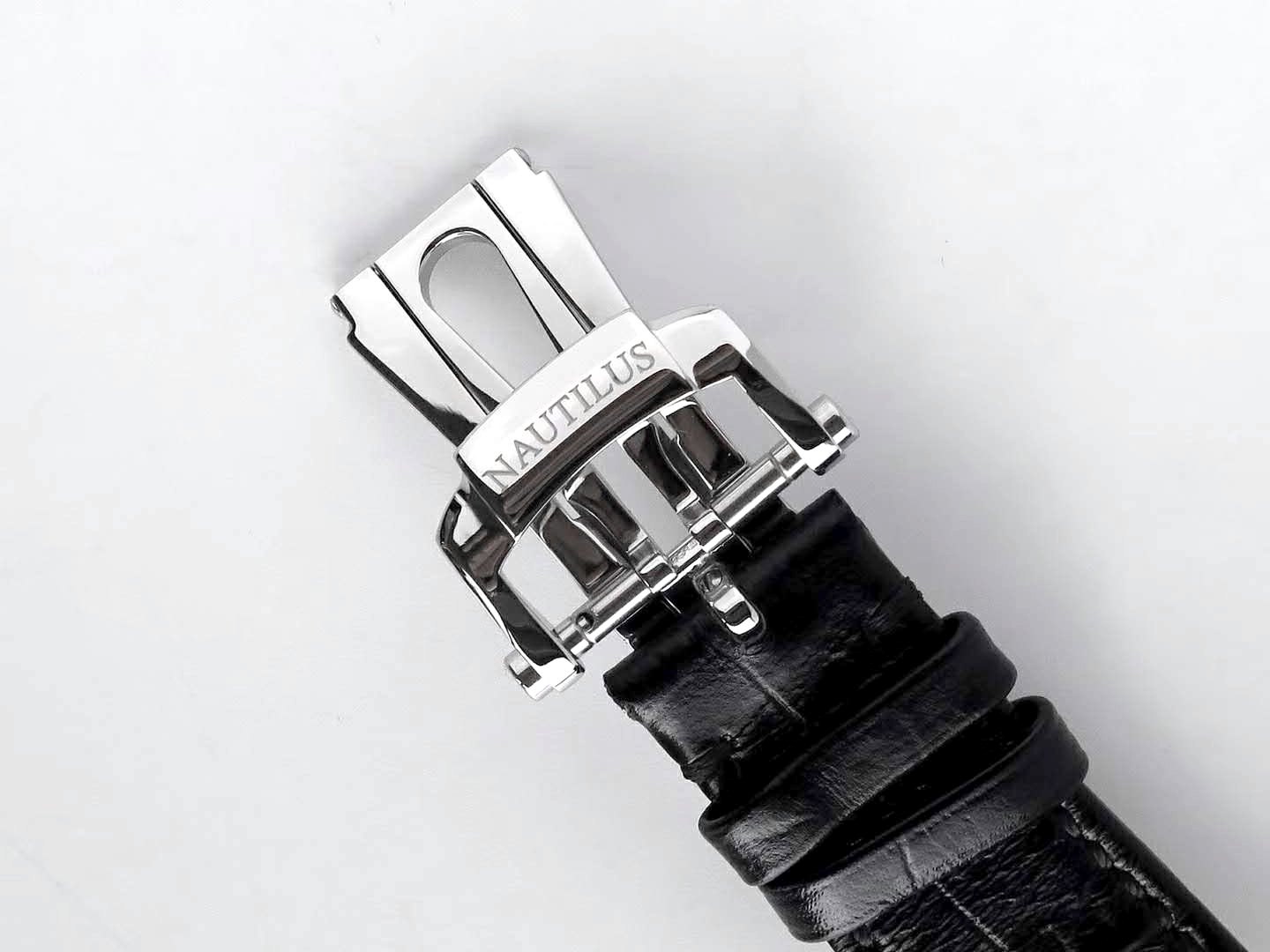 Nautilus Jumbo 5711 White Dial in Steel with Black Leather Strap