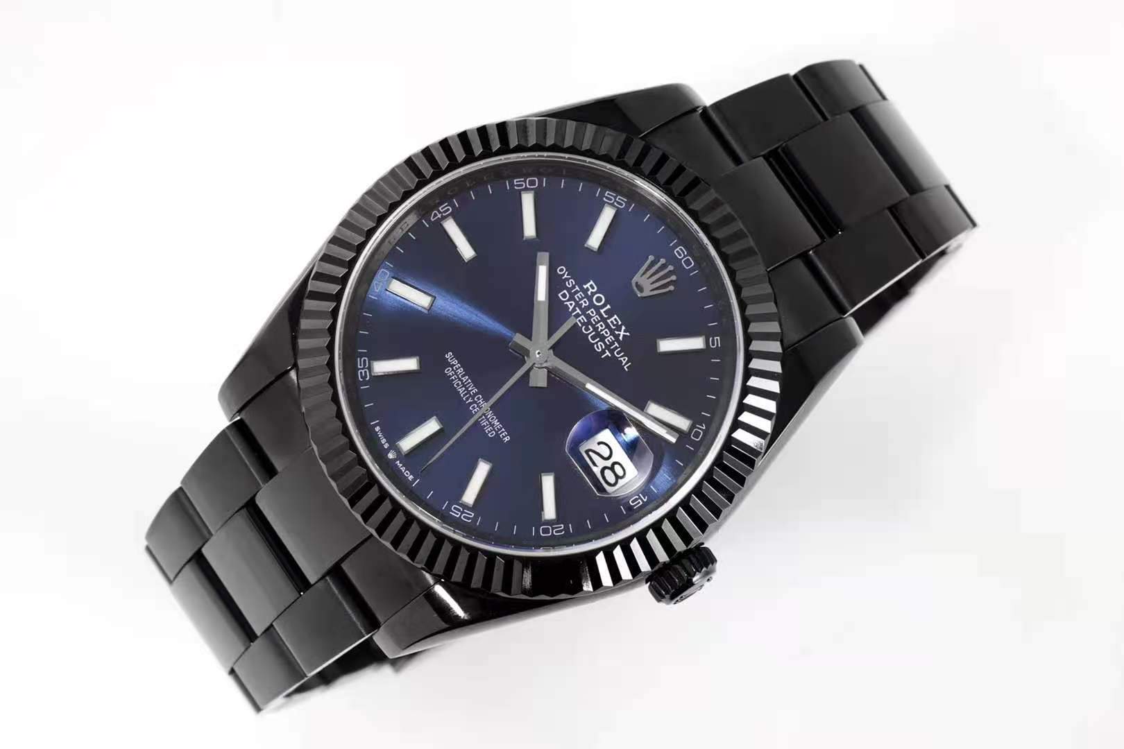 Datejust 41 Blue Dial with Stick Markers in PVD Black