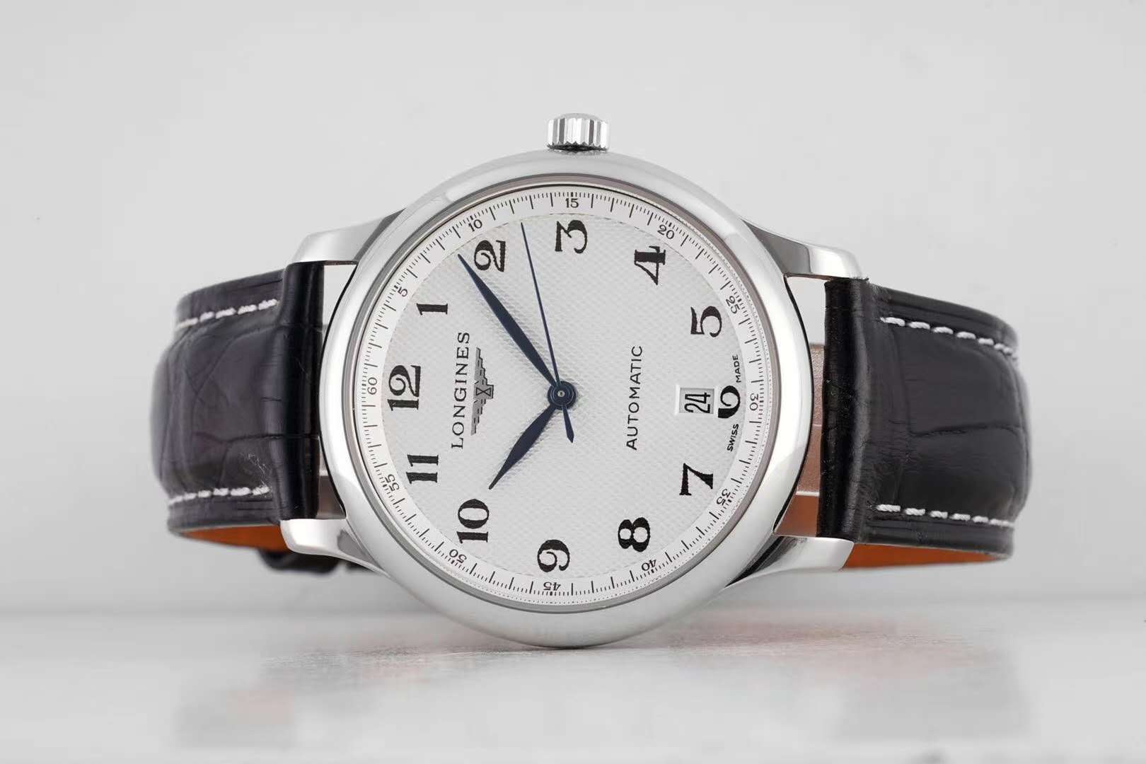 Master Collection White Dial on Black Leather Strap