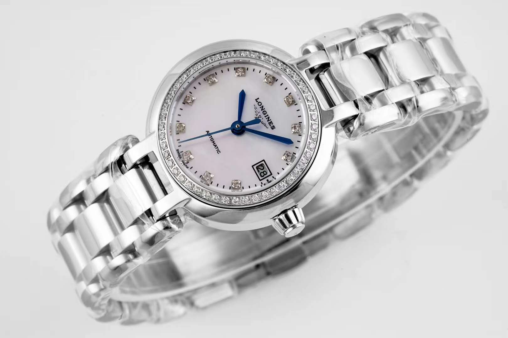 Primaluna MOP White Dial with D1am0nd Markers and D1am0nd Bezel