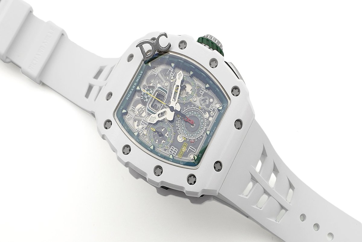 RM 011 Saint Tropez Polo Club White ATZ Ceramic and Titanium on White Rubber Strap