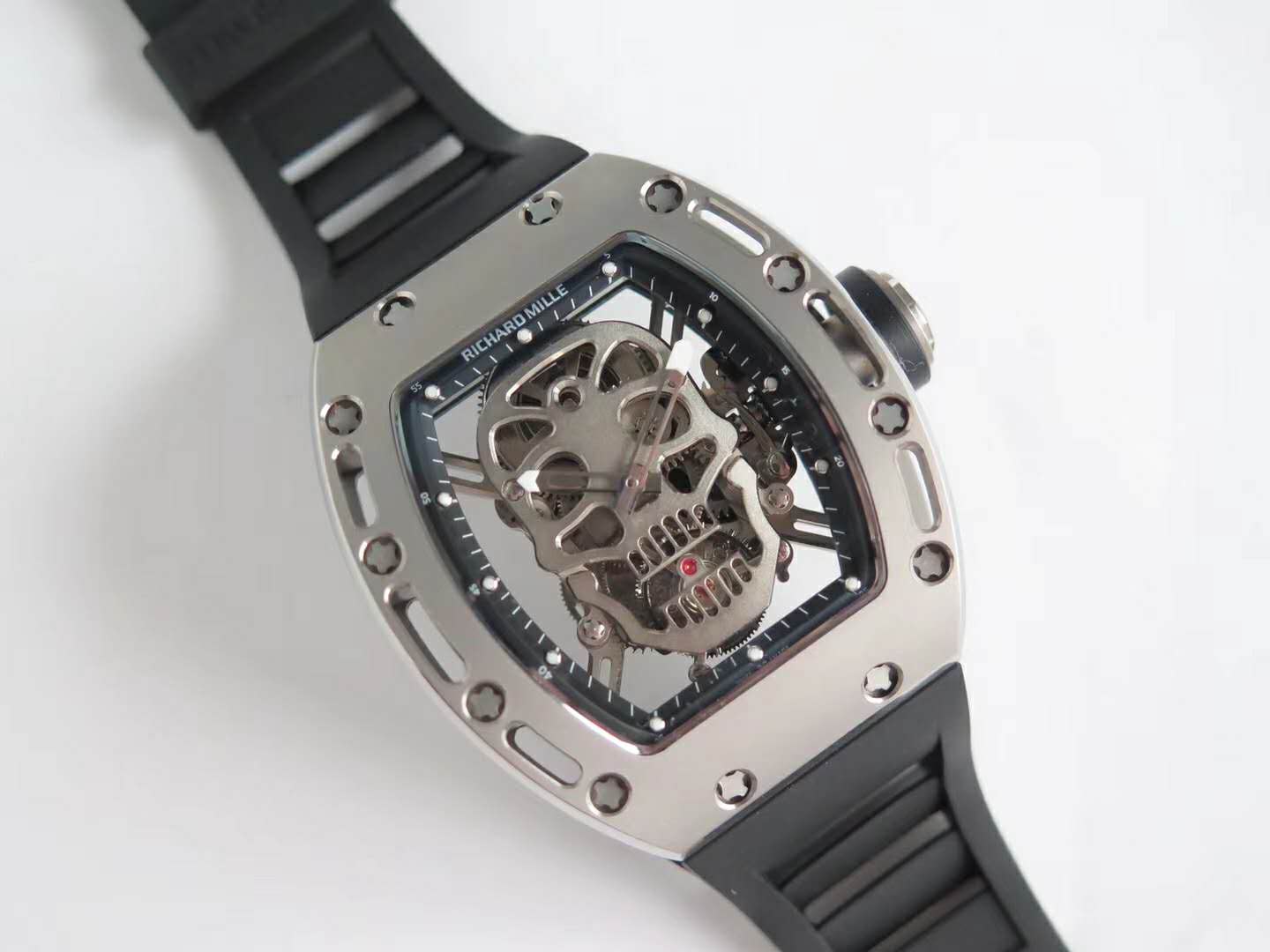 RM 052-01 Tourbillon Skull in Titanium on Black Rubber Strap