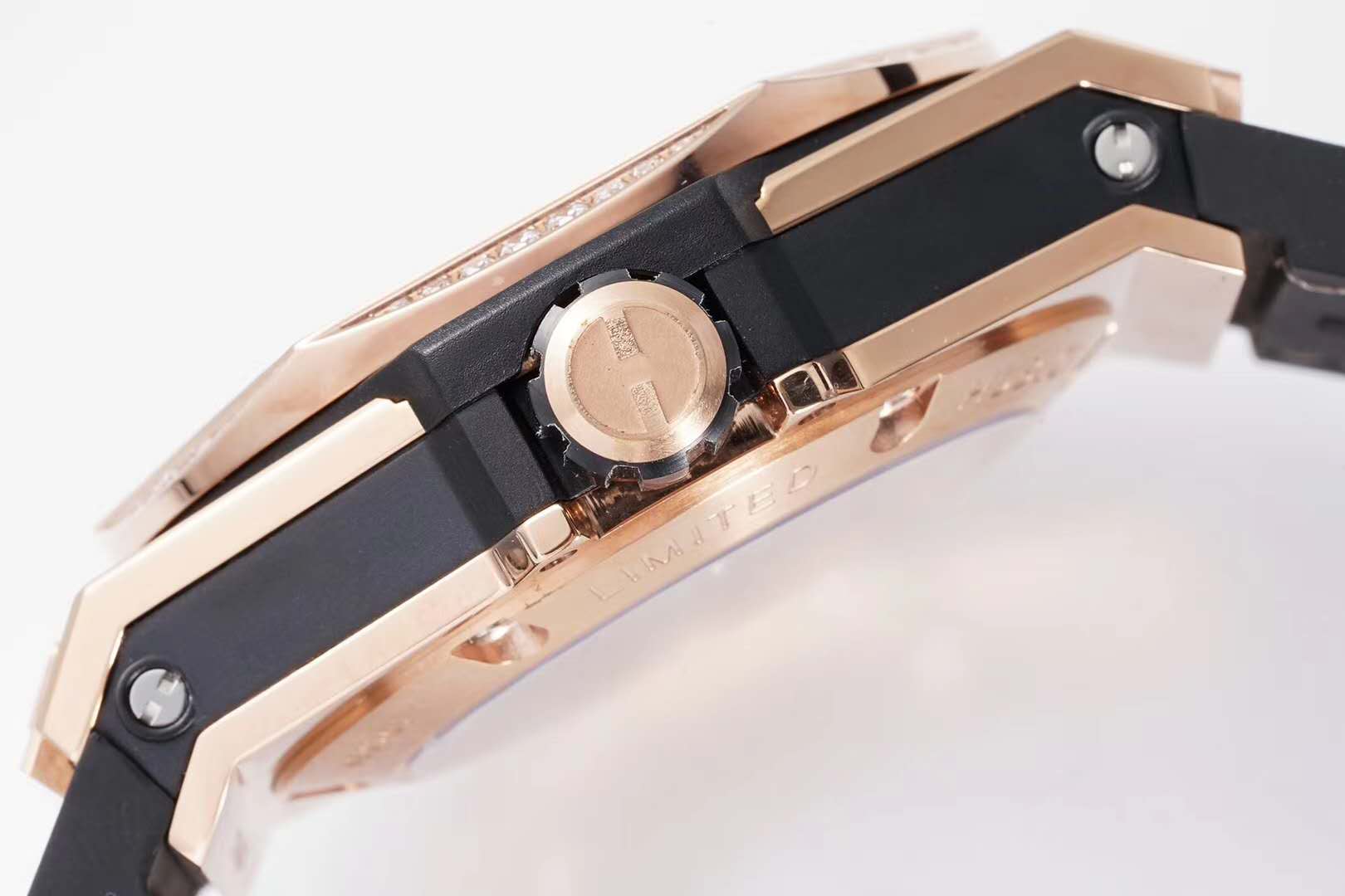 Big Bang Unico Sang Bleu in Rose Gold with D1am0nd Bezel on Brown Leather Strap