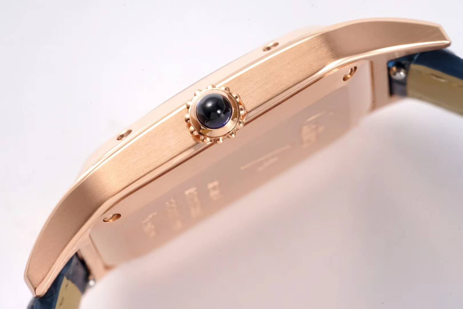 Santos-Dumont White Dial in Rose Gold on Blue Leather Strap